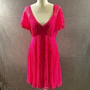 Torrid Betsey Johnson 00 Flirty Hot Pink Lace Fit Flare Baby Doll Dress Romantic